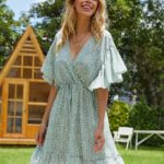 Allover Print Ruffle Hem Tie Front Dress