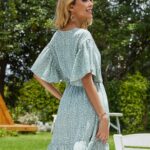 Allover Print Ruffle Hem Tie Front Dress