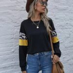 Drop Shoulder Leopard Color Block Sleeve Pullover