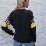 Drop Shoulder Leopard Color Block Sleeve Pullover