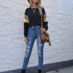 Drop Shoulder Leopard Color Block Sleeve Pullover