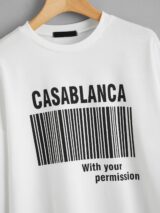 Drop Shoulder Letter & Bar Code Graphic Pullover