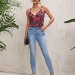 Double V-neck Allover Floral Print Cami Top