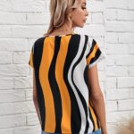 Keyhole Neck Striped Colorblock Top