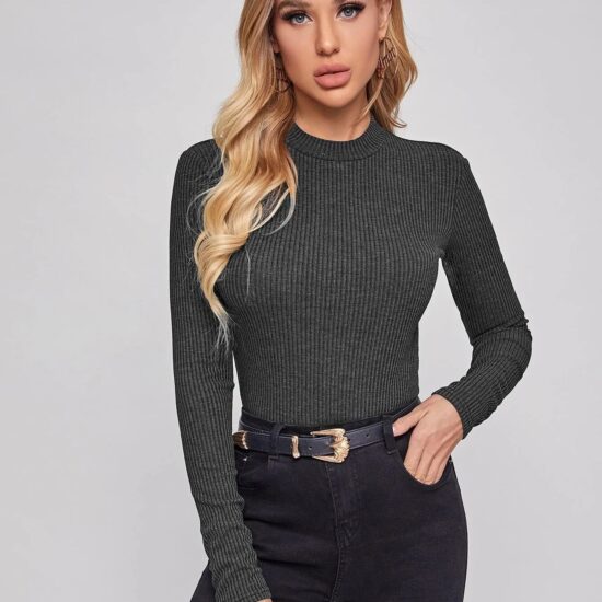 Mock-neck Solid Fitted Tee
