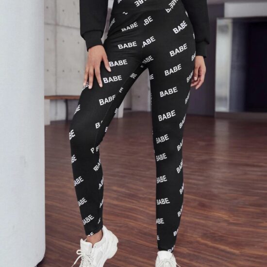 Wide Waistband Letter Graphic Leggings