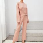 Solid Drop Shoulder Lounge Set