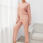 Solid Drop Shoulder Lounge Set