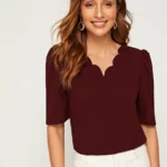 Scallop Trim Puff Sleeve Top