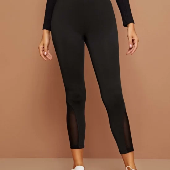 Slogan Graphic Waist Mesh Insert Leggings