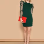 Mesh Leg-of-mutton Sleeve Fitted Dress