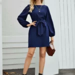 Belted Bishop Sleeve Mini Dress