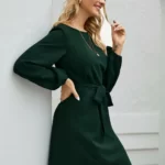 Lantern Sleeve Belted Tunic Dress