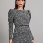 Leg-of-mutton Sleeve Buttoned Back Tweed Top & Shorts Set