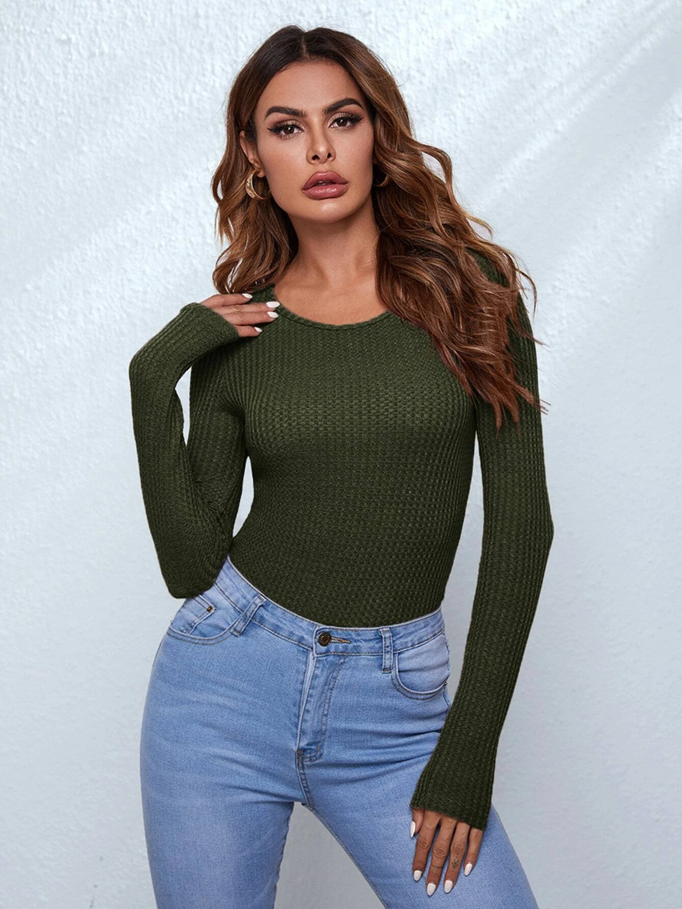 Waffle Knit Form Fitted Tee