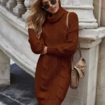 Cable Knit Turtleneck Sweater Dress