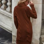 Cable Knit Turtleneck Sweater Dress