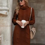 Cable Knit Turtleneck Sweater Dress
