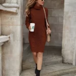 Cable Knit Turtleneck Sweater Dress