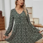Ditsy Floral Print V-neck Dress