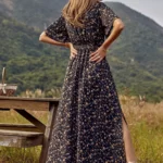 Allover Floral Print Split Thigh Belted Dress