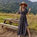 Allover Floral Print Split Thigh Belted Dress