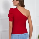 One Shoulder Cut-out Puff Sleeve Tee