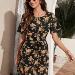 Allover Floral Print Belted Dress