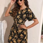 Allover Floral Print Belted Dress