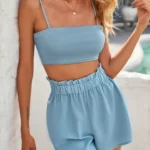 Solid Crop Cami Top & Tie Front Top & Shorts