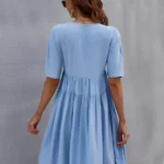 V Neck Solid Smock Dress