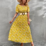 Allover Floral Print A-line Dress Without Belt