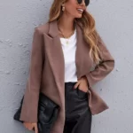 Solid Open Front Lapel Neck Overcoat