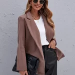 Solid Open Front Lapel Neck Overcoat