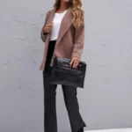 Solid Open Front Lapel Neck Overcoat